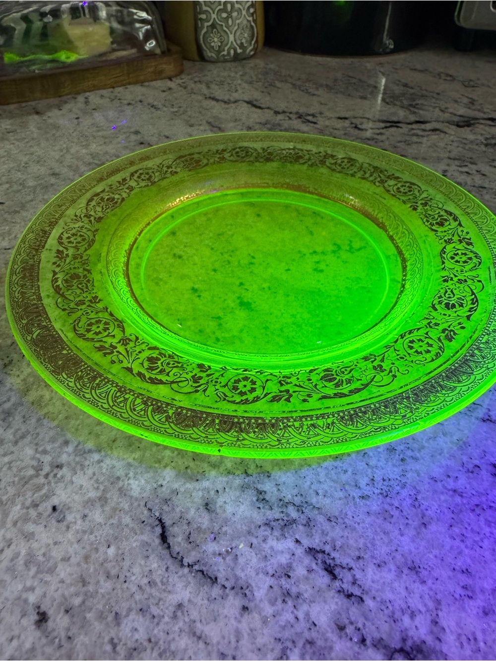 Uranium Decorative Green 8”Plate with Gold Filigree